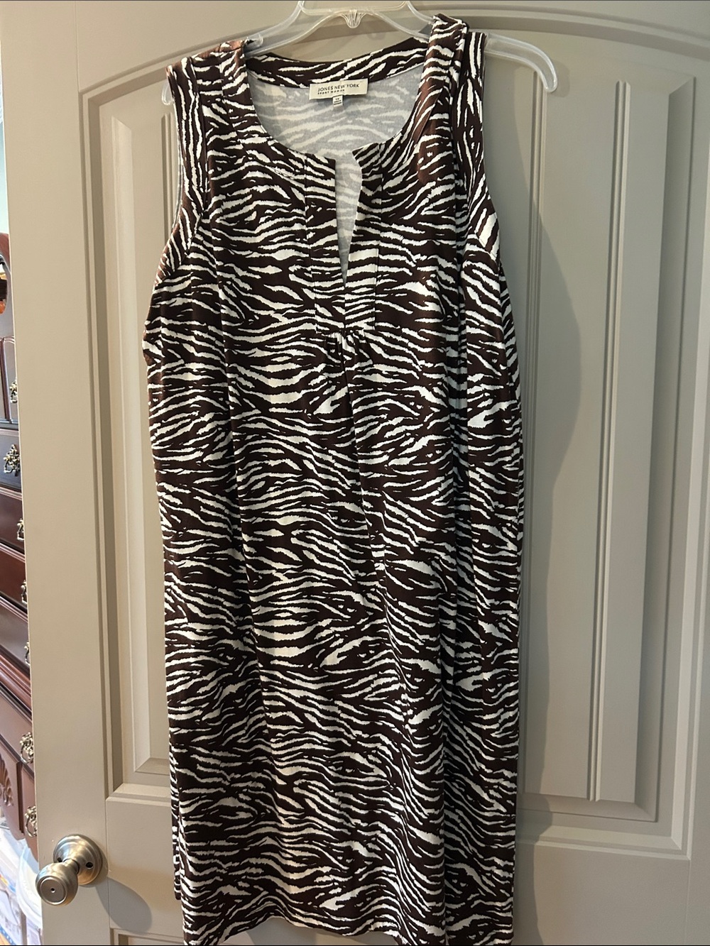 Jones New York Brown and Cream Zebra-Print Sleeveless Midi Dress